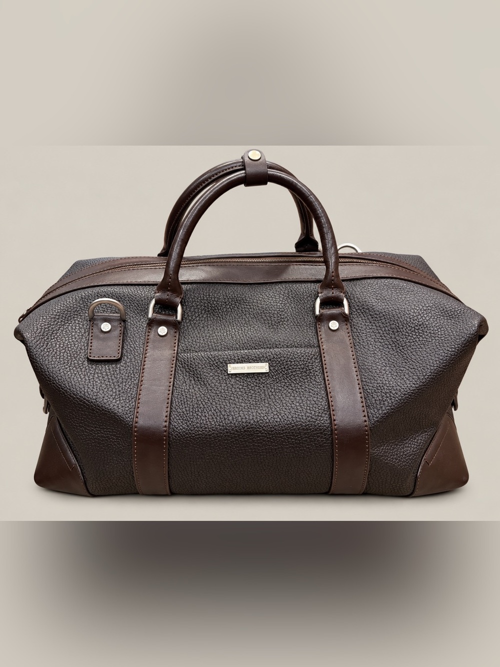 Brooks Brothers Brown Pebbled Weekender Duffle Travel Bag w/Crossbody Strap